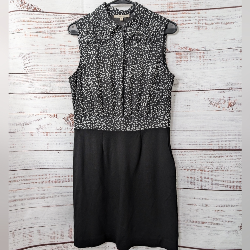 41 Hawthorn Black With White Dots Sleeveless Collared Dress Size Medium